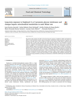 Long-Term Exposure to Bisphenol a Or S Promotes Glucose Intolerance and Changes Hepatic Mitochondrial Metabolism in Male Wistar Rats T