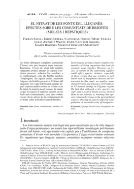 El Nitrat De Les Fonts Del Lluçanès: Efectes Sobre Les Comunitats De Briòfits (Molses I Hepàtiques)
