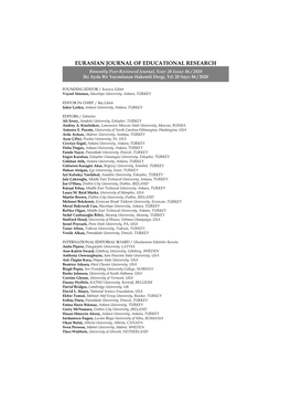 EURASIAN JOURNAL of EDUCATIONAL RESEARCH Bimontly Peer-Reviewed Journal, Year: 20 Issue: 86 / 2020 İki Ayda Bir Yayımlanan Hakemli Dergi, Yıl: 20 Sayı: 86 / 2020