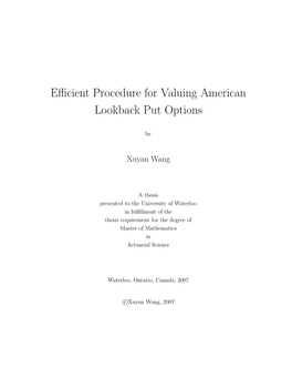 Efficient Procedure for Valuing American Lookback Put Options