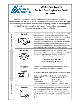 Washtenaw County: Contact Your Legislators Guide 2019-2020