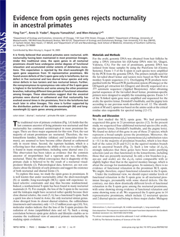 Evidence from Opsin Genes Rejects Nocturnality in Ancestral Primates