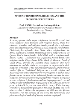 African Traditional Religion and the Problem of Founders