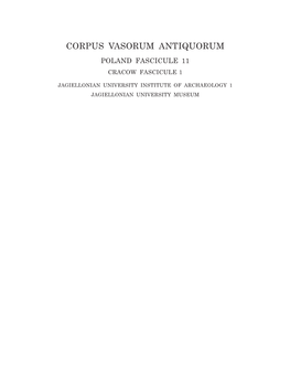 Corpus Vasorum Antiquorum Poland Fascicule 11 Cracow Fascicule 1