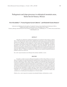 Pedogenesis and Slope Processes in Subtropical Mountain Areas, Sierra Sur De Oaxaca, Mexico