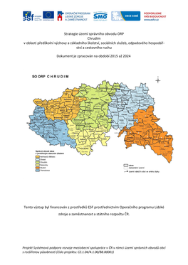 Strategie Území Správního Obvodu ORP Chrudim V Oblasti Předškolní Výchovy a Základního Školství, Sociálních Služeb, Odpadového Hospodář- Ství a Cestovního Ruchu