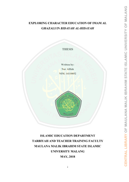 Exploring Character Education of Imam Al Ghazali in Bidayah Al-Hidayah