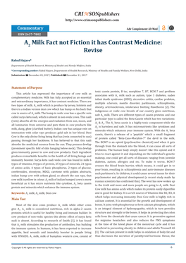 A2 Milk Fact Not Fiction It Has Contrast Medicine: Revise