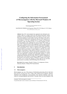 Configuring the Information Environment of Microcomputers with the Microsoft Windows 10 Operating System