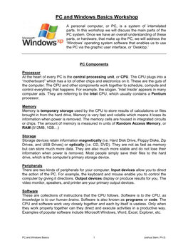 PC and Windows Basics Workshop