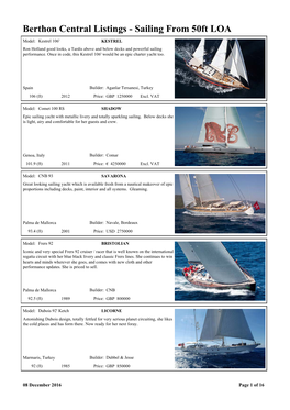 Berthon Central Listings - Sailing from 50Ft LOA