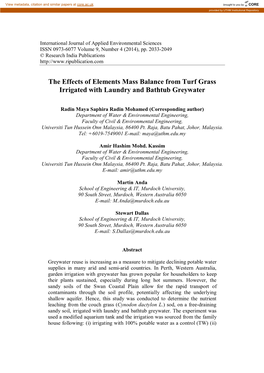 The Effects of Elements Mass Balance from Turf Grass Irrigated with Laundry and Bathtub Greywater