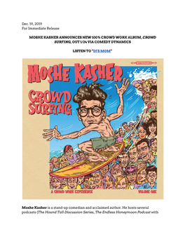 January 2, 2020 Moshe Kasher Announces New