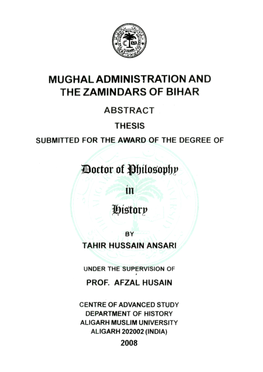 Mughal Administration and the Zamindars of Bihar