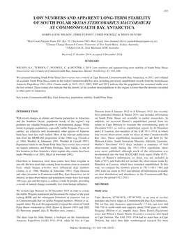 Low Numbers and Apparent Long-Term Stability of South Polar Skuas Stercorarius Maccormicki at Commonwealth Bay, Antarctica