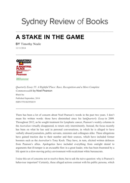 A STAKE in the GAME by Timothy Neale 11/11/2014