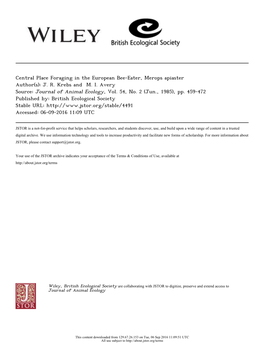 Central Place Foraging in the European Bee-Eater, Merops Apiaster Author(S): J