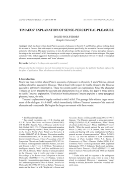 Timaeus' Explanation of Sense-Perceptual Pleasure