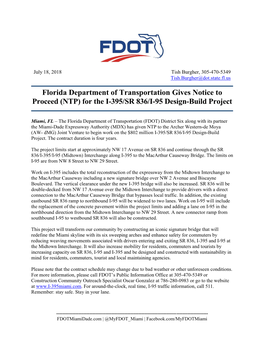 NTP) for the I-395/SR 836/I-95 Design-Build Project