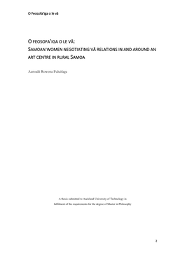 O Feosofa'iga O Le Vā: Samoan Women Negotiating Vā Relations in And