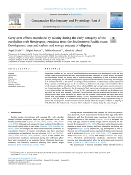 Carry-Over Effects Modulated by Salinity During the Early Ontogeny Of