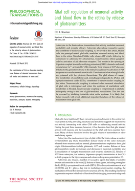 Glial Cell Regulation of Neuronal Activity and Blood Flow in the Retina by Release Rstb.Royalsocietypublishing.Org of Gliotransmitters