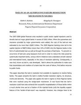 Bail-In As an Alternative Failure Resolution Mechanism in Nigeria