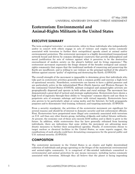 Ecoterrorism: Environmental and Animal-Rights Militants in the United States