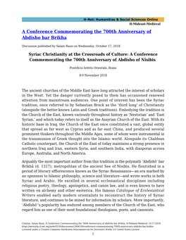 A Conference Commemorating the 700Th Anniversary of Abdisho Bar Brikha