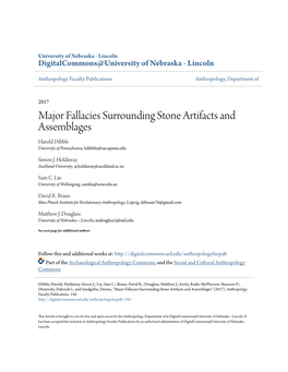 Major Fallacies Surrounding Stone Artifacts and Assemblages Harold Dibble University of Pennsylvania, Hdibble@Sas.Upenn.Edu