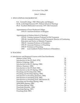 Curriculum Vitae, 2009 John C. Holbert I. EDUCATIONAL