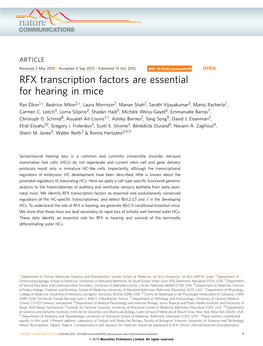 RFX Transcription Factors Are Essential for Hearing in Mice