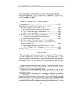 Constitutional Interpretation Without Judges: Police Violence, Excessive Force, and Remaking the Fourth Amendment