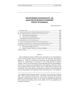 Weaponizing Nationality: an Analysis of Russia's Passport Policy in Georgia