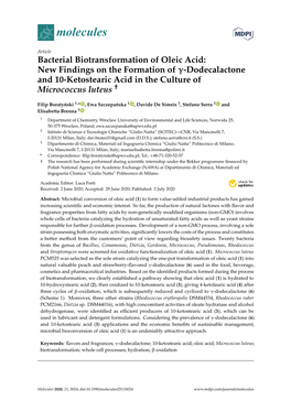 Bacterial Biotransformation of Oleic Acid: New Findings on the Formation of -Dodecalactone and 10-Ketostearic Acid in the Cultur