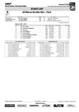 START LIST 60 Metres Hurdles Men - Final