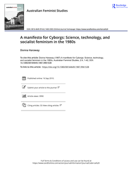 Science, Technology, and Socialist Feminism in the 1980S