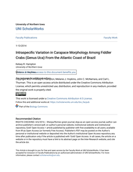 Intraspecific Variation in Carapace Morphology Among Fiddler Crabs (Genus Uca) from the Atlantic Coast of Brazil