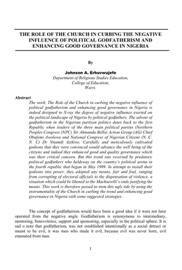 The Role of the Church in Curbing the Negative Influence of Political Godfatherism and Enhancing Good Governance in Nigeria