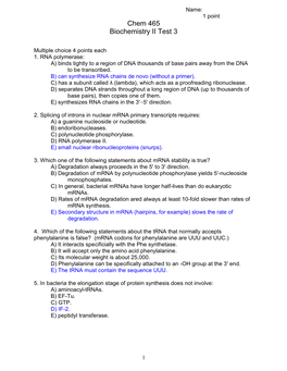 Chem 465 Biochemistry II Test 3