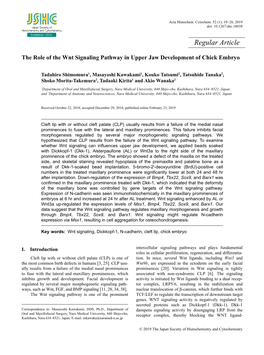 The Role of the Wnt Signaling Pathway in Upper Jaw Development of Chick Embryo