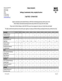 PUBLIC HOLIDAYS Ballingry, Cowdenbeath, Kelty, Lochgelly