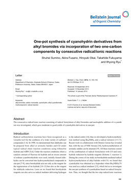 One-Pot Synthesis of Cyanohydrin Derivatives from Alkyl Bromides Via Incorporation of Two One-Carbon Components by Consecutive Radical/Ionic Reactions