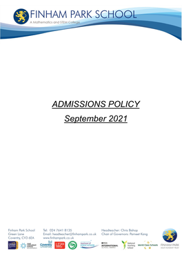 ADMISSIONS POLICY September 2021