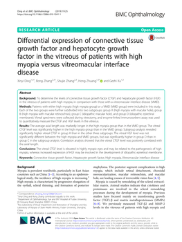 Differential Expression of Connective Tissue Growth Factor and Hepatocyte