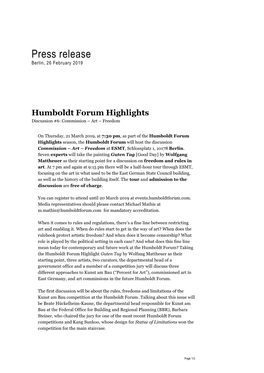 Humboldt Forum Highlights Discussion #6: Commission – Art – Freedom