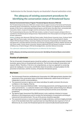 The Adequacy of Existing Assessment Procedures for Identifying the Conservation Status of Threatened Fauna