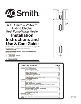 Installation Instructions and Use & Care Guide