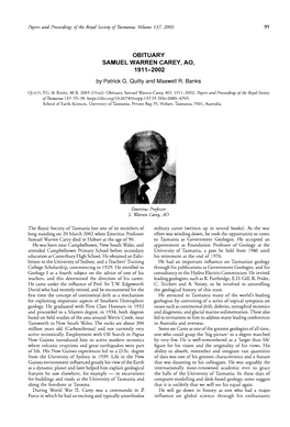 OBITUARY SAMUEL WARREN CAREY, AO, 1911-2002 by Patrick G