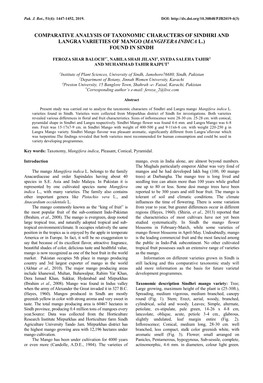 Comparative Analysis of Taxonomic Characters of Sindhri and Langra Varieties of Mango (Mangifera Indica L.) Found in Sindh